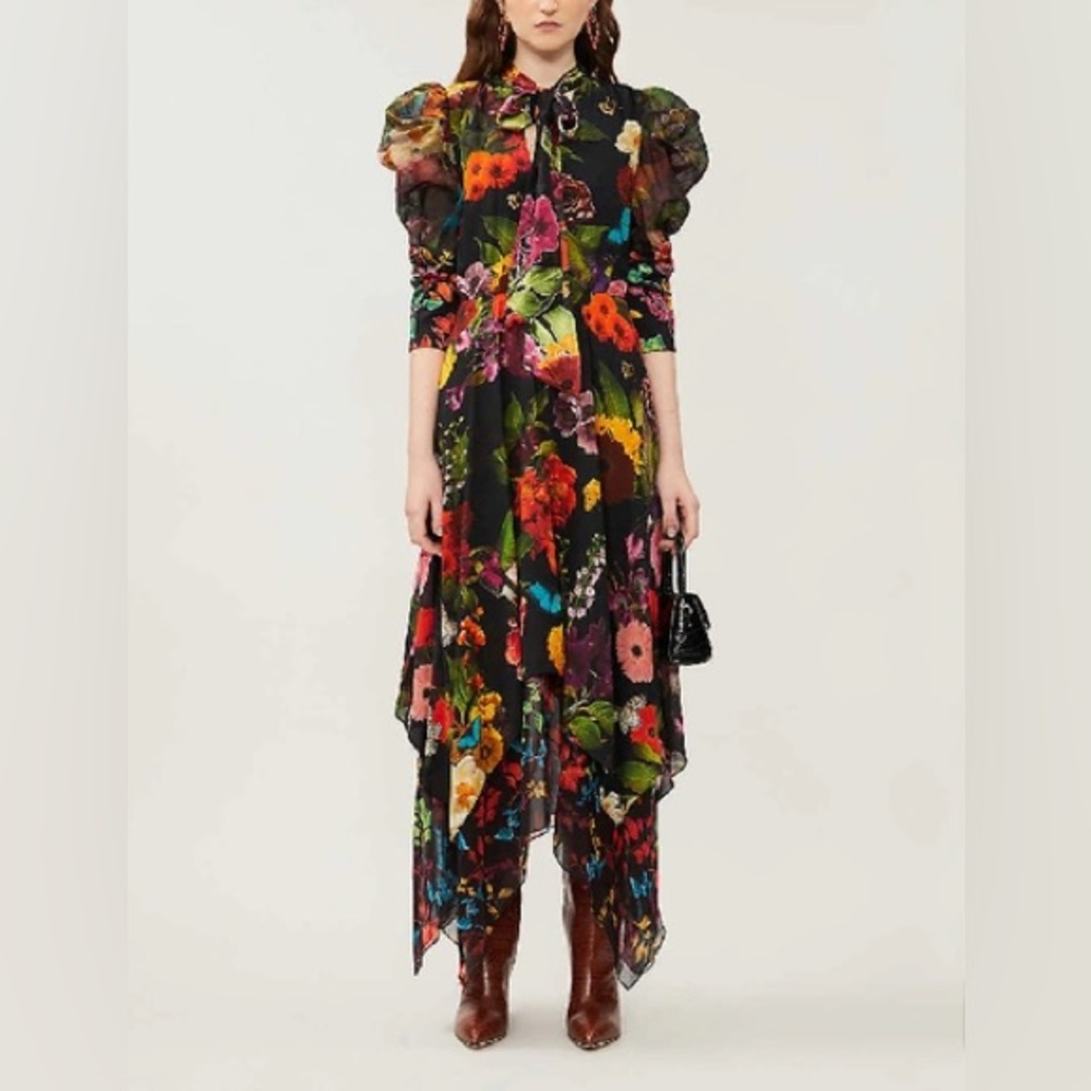 Alice + Olivia Tie Neck Tiered Handkerchief Dress NWT